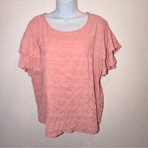 Free People Peach Ruffle Sleeve Blouse